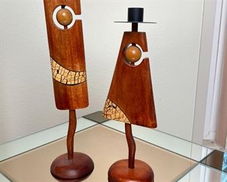 Philippines Teak Wood Figural Candle holders	14in H & 12in H	HxWxD

