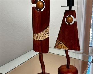 Philippines Teak Wood Figural Candle holders	14in H & 12in H	HxWxD
