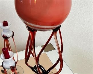 Vintage 4pc Art Glass Jellyfish Compote & Candle Holders	Bowl: 19.5 x 7 in diameter at top.	
