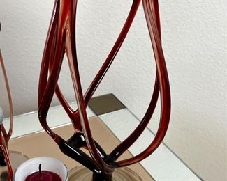 Vintage 4pc Art Glass Jellyfish Compote & Candle Holders	Bowl: 19.5 x 7 in diameter at top.	
