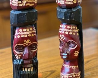 2pc Jamaica Tiki Statues Wood Carved	10 inches high	
