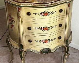 Vintage Italian Venetian Style Hand Painted Floral Marble Top Chest	30 x 24.5 x 13.25in	
