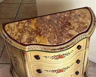 Vintage Italian Venetian Style Hand Painted Floral Marble Top Chest	30 x 24.5 x 13.25in	
