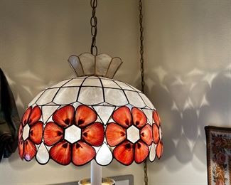 Vintage Capiz Shell Daisy Hanging Swag Lamp Light 	18 x 16in diameter	
