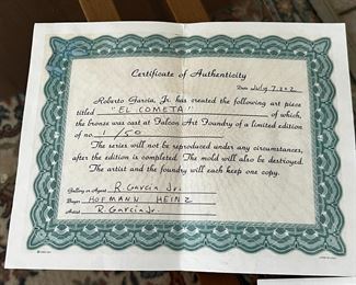 Roberto Garcia Jr El Cometa&nbsp; Art Sculpture  R. 	9.5 x 16.5 x 2.5.	HxWxD
