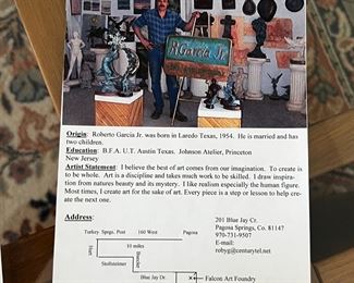 Roberto Garcia Jr El Cometa&nbsp; Art Sculpture  R. 	9.5 x 16.5 x 2.5.	HxWxD
