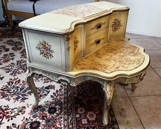 Vintage Italian Venetian Style Hand Painted Floral Marble Top Side Step Table 26 x 32 x 27in	HxWxD

