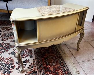 Vintage Italian Venetian Style Hand Painted Floral Marble Top Side Step Table 26 x 32 x 27in	HxWxD
