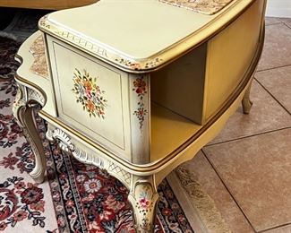 Vintage Italian Venetian Style Hand Painted Floral Marble Top Side Step Table 26 x 32 x 27in	HxWxD
