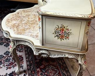 Vintage Italian Venetian Style Hand Painted Floral Marble Top Side Step Table 26 x 32 x 27in	HxWxD
