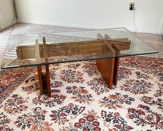 MCM Gustav Gaarde Trekanten Coffee Table Danish Modern Teak Glass Top	17 x 30 x 54in 	HxWxD
