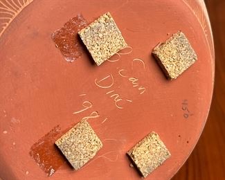 Signed Navajo Etched Pottery Vase B Sain Dine Native American  Turquoise	16x 7.25in diameter at rim.	
