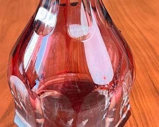 Cranberry Cut to Clear Crystal Decanter 	12in H	
