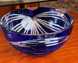 German Crystal Cut to Clear Blue Bowl Bleikristall Diamantschliff Bleikristall  	5.5 x 9.75 in Diameter	HxWxD
