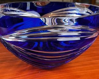 German Crystal Cut to Clear Blue Bowl Bleikristall Diamantschliff Bleikristall  	5.5 x 9.75 in Diameter	HxWxD
