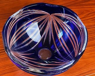 German Crystal Cut to Clear Blue Bowl Bleikristall Diamantschliff Bleikristall  	5.5 x 9.75 in Diameter	HxWxD
