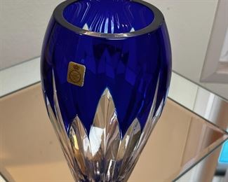 German Crystal Cut to Clear Blue Vase  Bleikristall Diamantschliff Bleikristall  	9.5in H	

