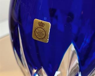 German Crystal Cut to Clear Blue Vase  Bleikristall Diamantschliff Bleikristall  	9.5in H	
