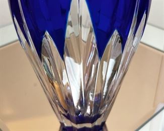 German Crystal Cut to Clear Blue Vase  Bleikristall Diamantschliff Bleikristall  	9.5in H	
