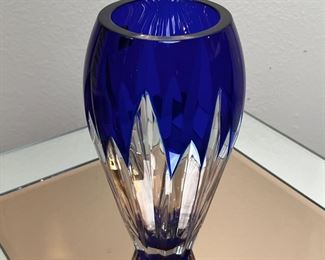 German Crystal Cut to Clear Blue Vase  Bleikristall Diamantschliff Bleikristall  	9.5in H	
