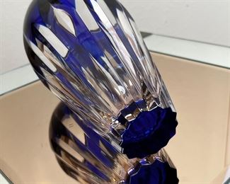 German Crystal Cut to Clear Blue Vase  Bleikristall Diamantschliff Bleikristall  	9.5in H	

