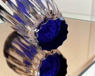German Crystal Cut to Clear Blue Vase  Bleikristall Diamantschliff Bleikristall  	9.5in H	
