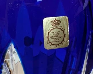 German Crystal Cut to Clear Blue Vase  Bleikristall Diamantschliff Bleikristall  	9.5in H	
