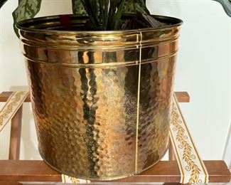 Hammered Brass Planter with Faux Plant	Pot: 10 inches hig	
