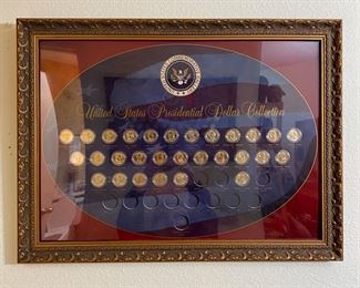 US Presidential Dollar Collection Partial Fill United States 	Frame: 20.25 x 27in	HxWxD
