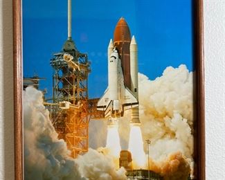 Framed NASA Space Shuttle Blastoff Challenger Black Frame:  21.5 x 17.25	
