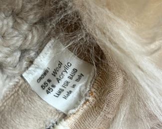 Vintage Wool Knit Lamb Fur Hat	7n dimetr  56 sz	
