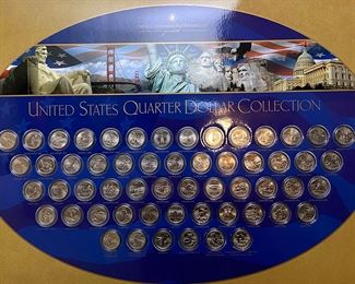 Uncirculated US Quarter Dollar Collection Complete United States Framed Display 	Frame:19x26in	
