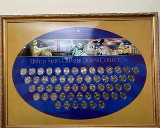 Uncirculated US Quarter Dollar Collection Complete United States Framed Display 	Frame:19x26in	
