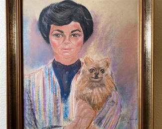JB.. 1972 Pastel Dog & Woman Portrait JB New Orleans 1972	Frame: 23x19in	
