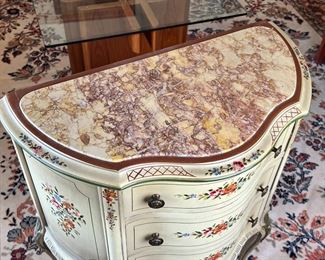 Vintage Italian Venetian Style Hand Painted Floral Marble Top Chest #2	30 x 24.5 x 13.25in	HxWxD
