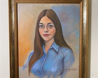 1972 Original Pastel Woman Portrait Framed Art  Langton 	Frame: 23.25 x 19.25in	
