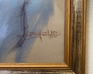 1972 Original Pastel Woman Portrait Framed Art  Langton 	Frame: 23.25 x 19.25in	
