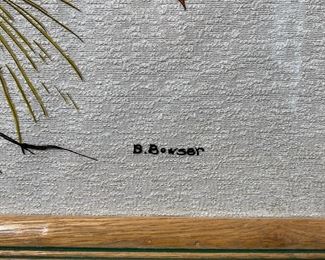 #2 B Bowser Reverse Painted Glass Art &nbsp;2 Cardinals on Branch	Frame: 18 x 21in	
