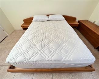 1980s Danish Teak Platform Queen Bed	Frame: 30 x 108 x 85in Mattress:  60 x 80in	HxWxD
