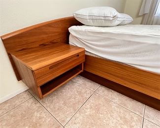 1980s Danish Teak Platform Queen Bed	Frame: 30 x 108 x 85in Mattress:  60 x 80in	HxWxD
