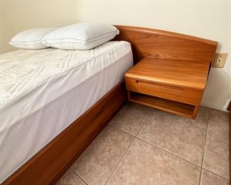 1980s Danish Teak Platform Queen Bed	Frame: 30 x 108 x 85in Mattress:  60 x 80in	HxWxD
