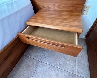 1980s Danish Teak Platform Queen Bed	Frame: 30 x 108 x 85in Mattress:  60 x 80in	HxWxD
