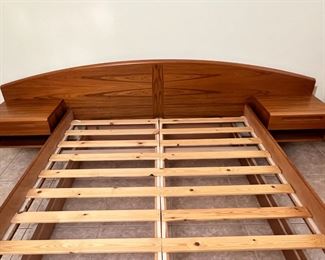 1980s Danish Teak Platform Queen Bed	Frame: 30 x 108 x 85in Mattress:  60 x 80in	HxWxD
