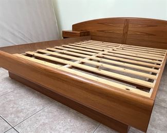 1980s Danish Teak Platform Queen Bed	Frame: 30 x 108 x 85in Mattress:  60 x 80in	HxWxD
