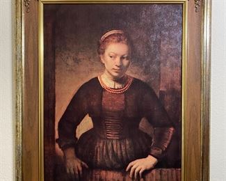 Rembrandt Young Woman at an Open Half-Door Textured Print	Frame: 31 x 25in	
