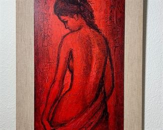 1970s Red Nude Woman Textured Print	30 x 19.5in	

