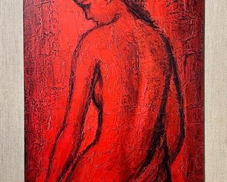1970s Red Nude Woman Textured Print	30 x 19.5in	
