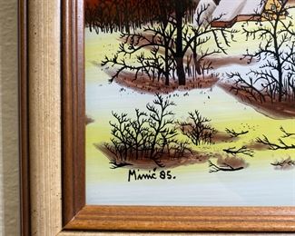 Original Art Country Church Minić 85 Reverse Glass Painting Folk Art	Frame: 13.25 x 11.5in	
