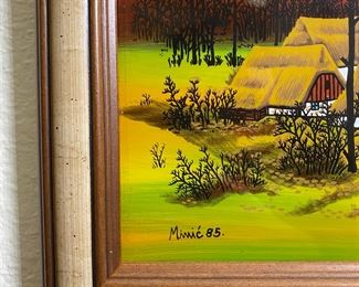 Original Art Country Cottage Minić 85 Reverse Glass Painting Folk Art	Frame: 13.25 x 11.5in	

