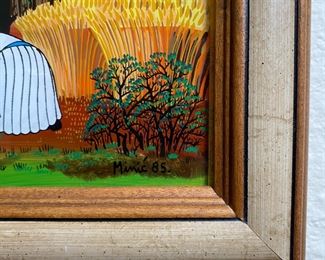Original Art Field Workers Minić 85 Reverse Glass Painting Folk Art	Frame: 13.25 x 11.5in	
